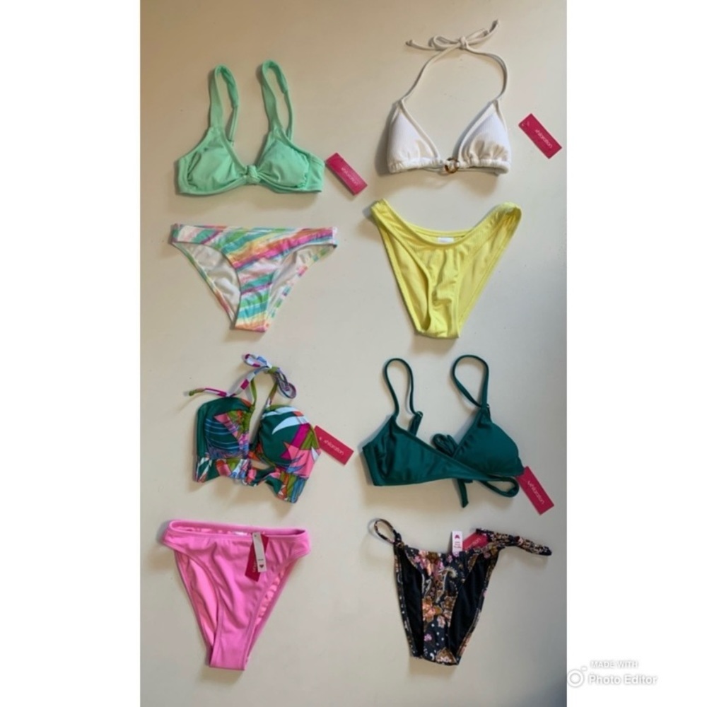 Xhilaration 8-Piece Bikini Separates Lot Juniors Size XS NWT Pink Green Yellow